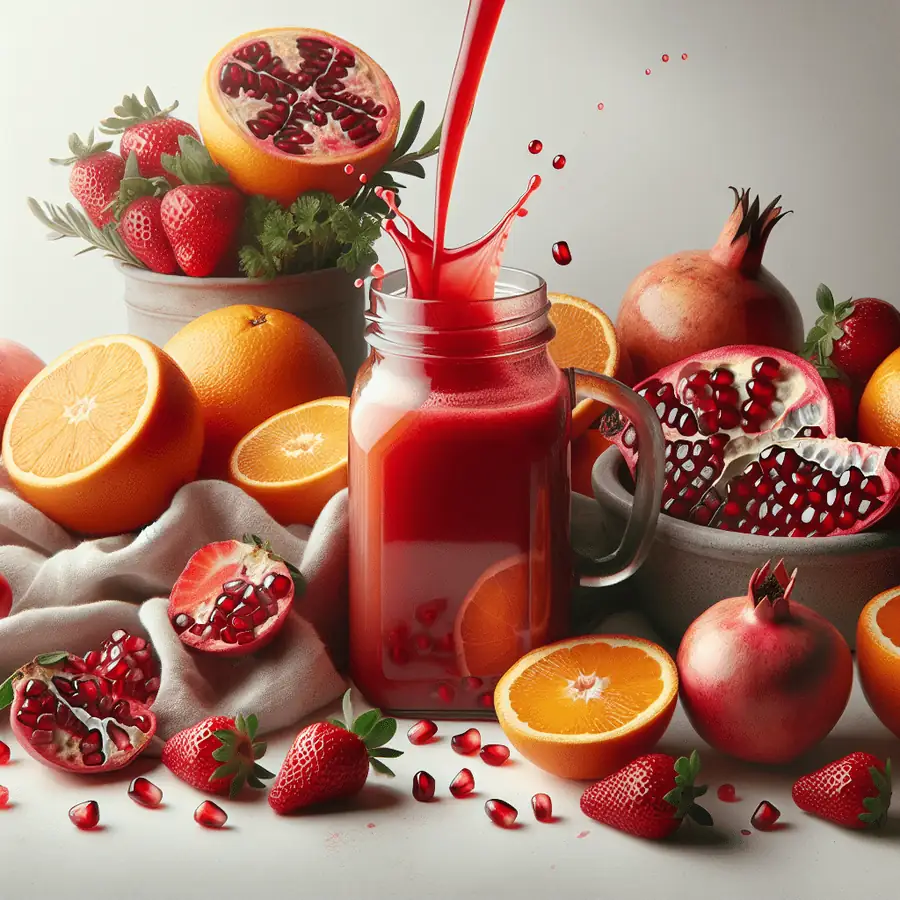 Jugo de Naranja Sangriento con Granada y Fresa