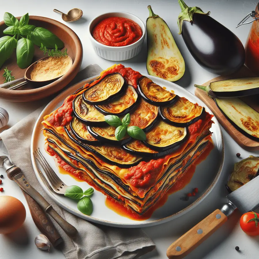 Lasaña Vegana de Berenjenas y Salsa Casera de Tomate