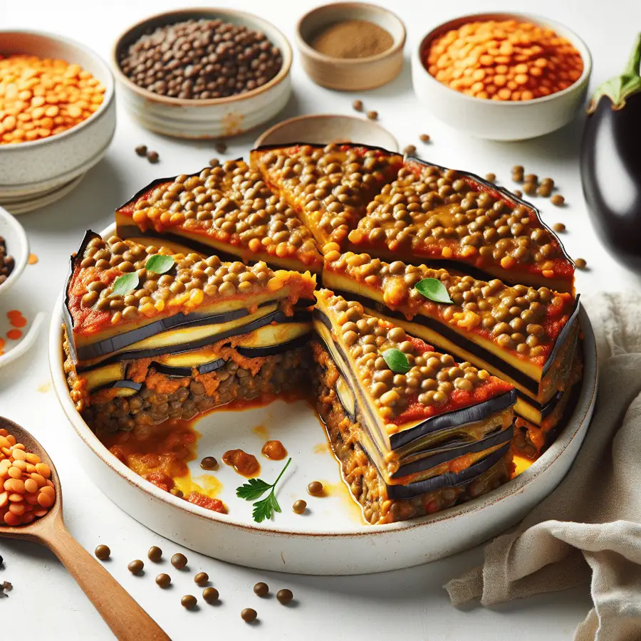 Moussaka vegana con lentejas