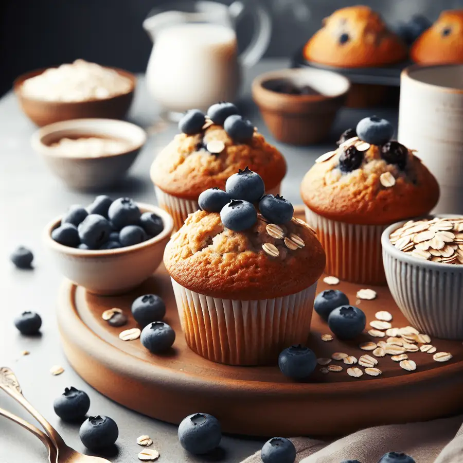 Muffins Veganos de Arándanos y Avena para el Desayuno