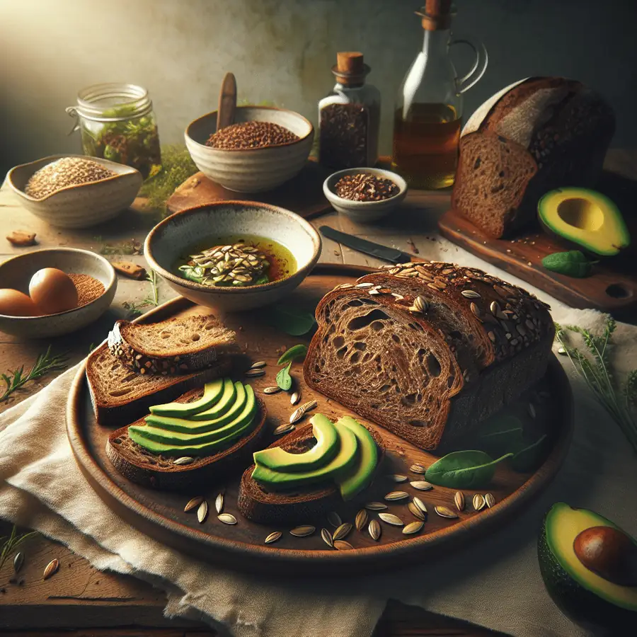 Pan de centeno y semillas tostadas con aguacate