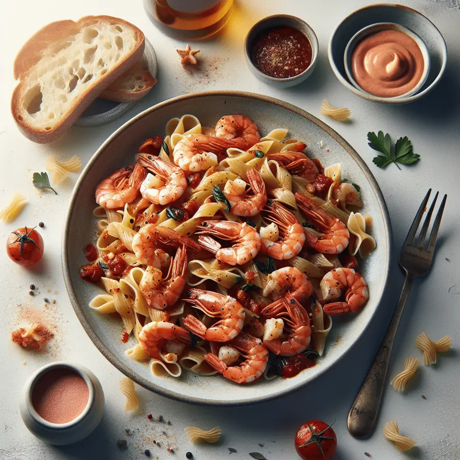 Pasta con Camarones y Salsa Rosa para Dos