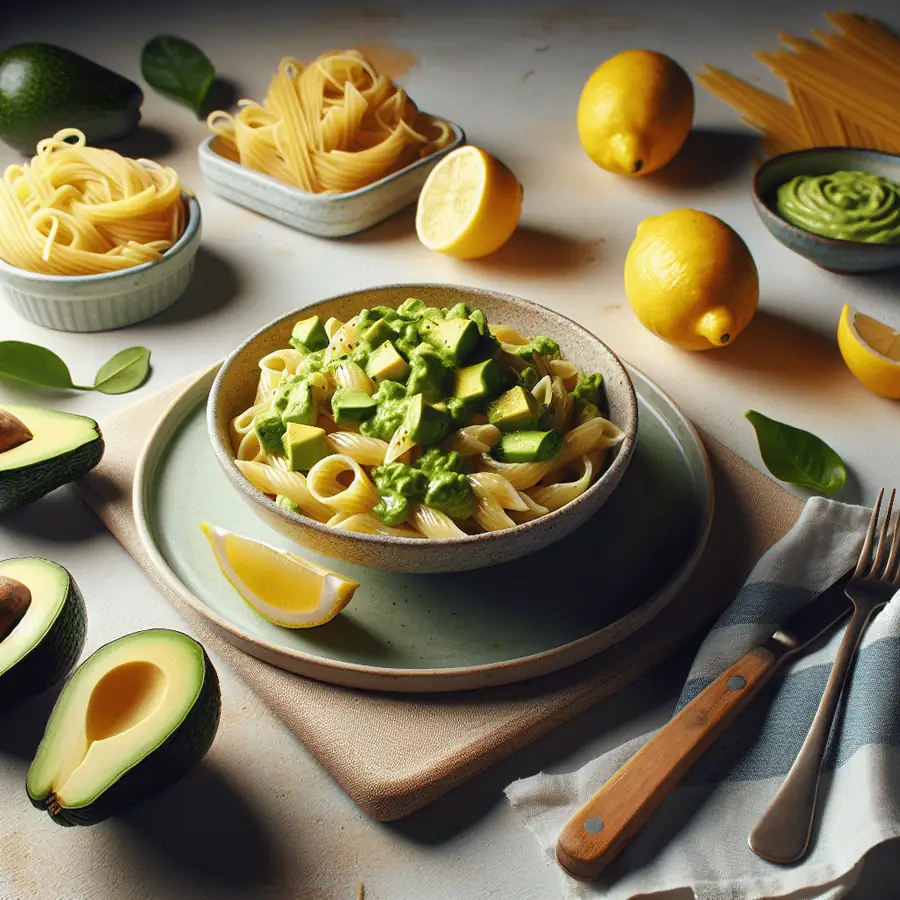 Pasta con salsa de aguacate y limón