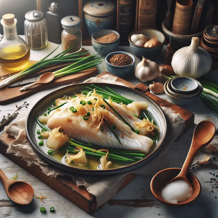 Pescado Blanco al Vapor con Jengibre y Cebollino