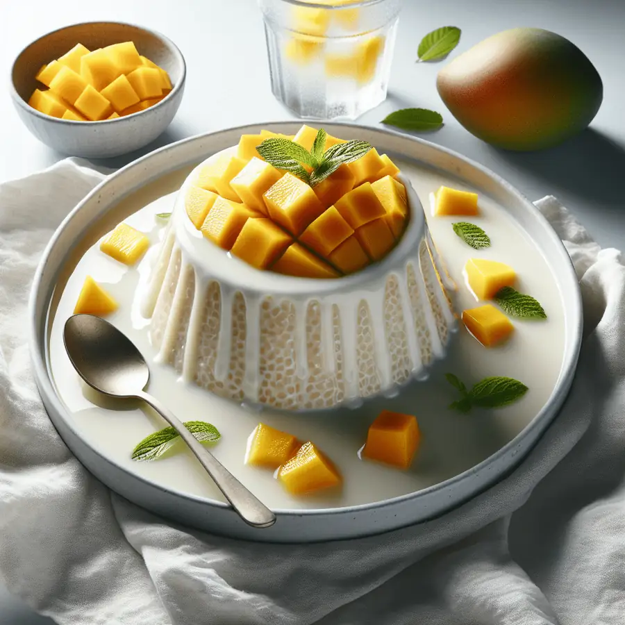 Pudín de Tapioca con Leche de Coco y Mango Fresco