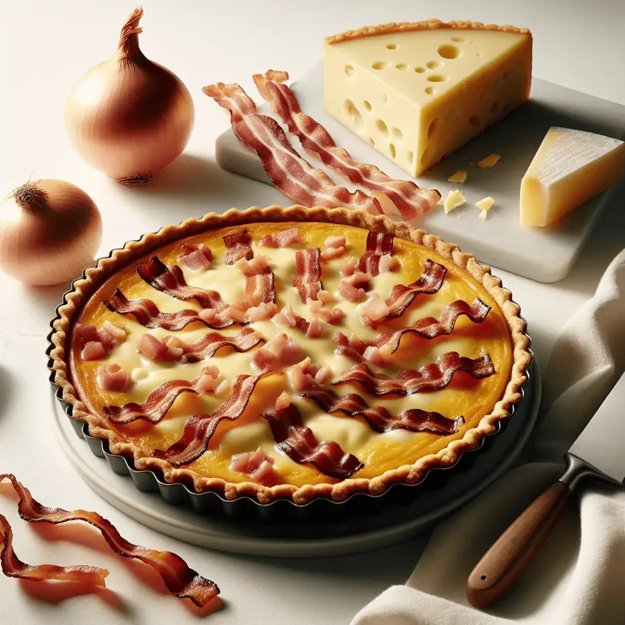 Quiche de bacon, queso y cebolla