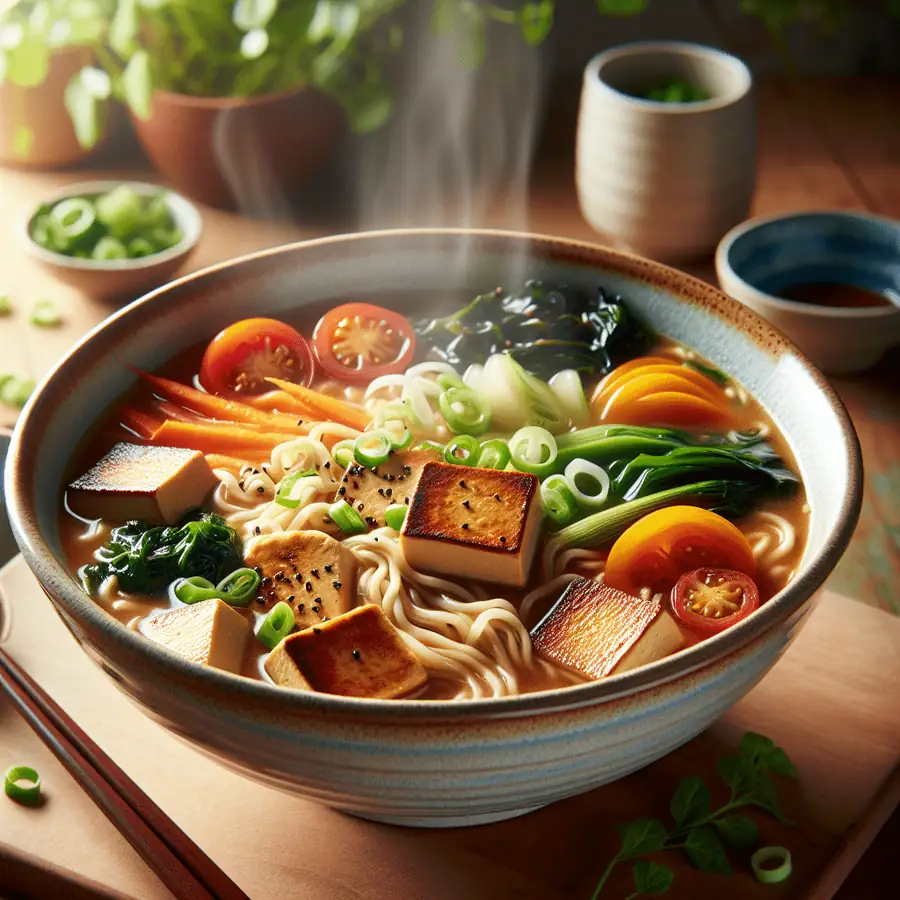 Ramen Vegano con Caldo de Miso y Tofu Sedoso