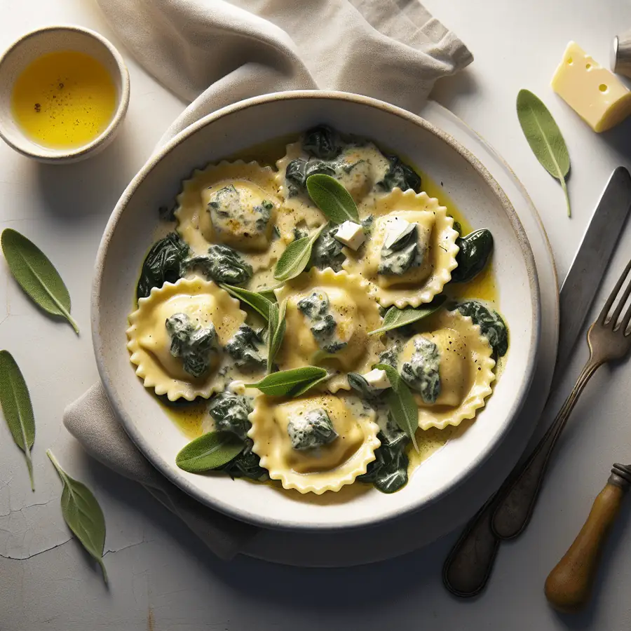 Ravioli de Ricotta y Espinacas con Mantequilla de Salvia