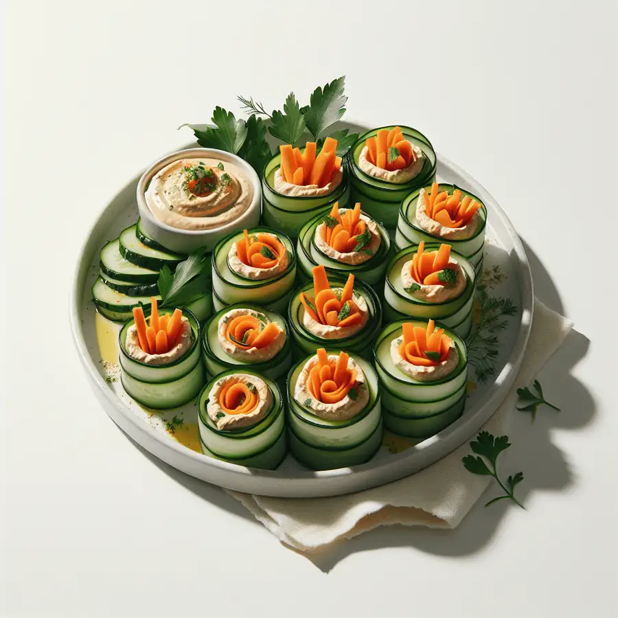 Rollitos de pepino con hummus y zanahoria