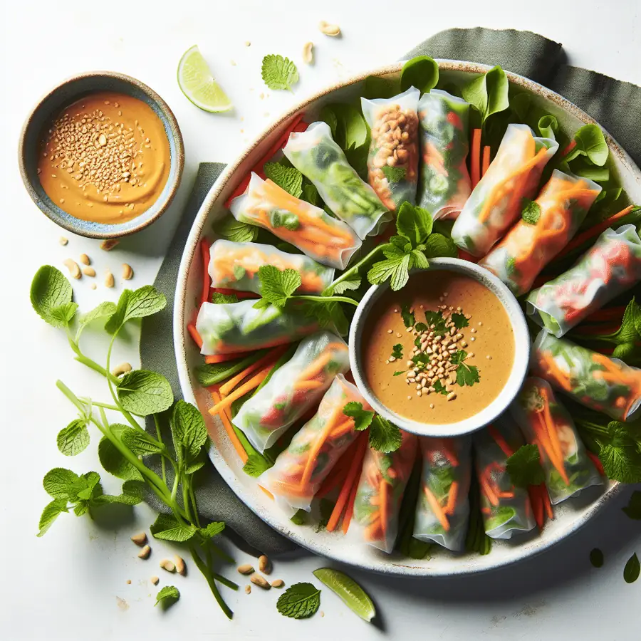 Rollitos de primavera con salsa de cacahuate
