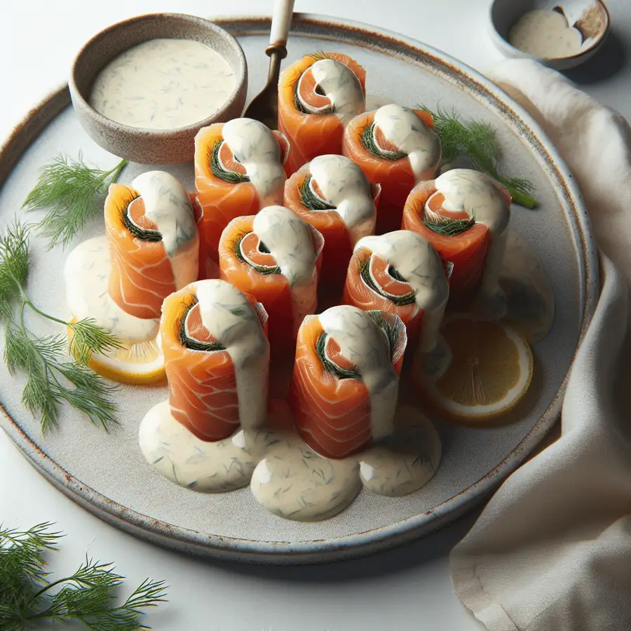 Rollos de Salmón Ahumado con Crema de Eneldo