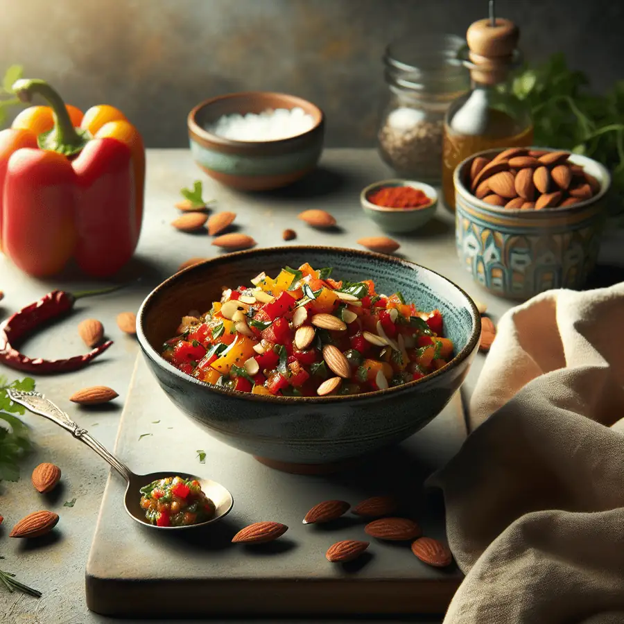 Salsa de almendras y pimientos asados
