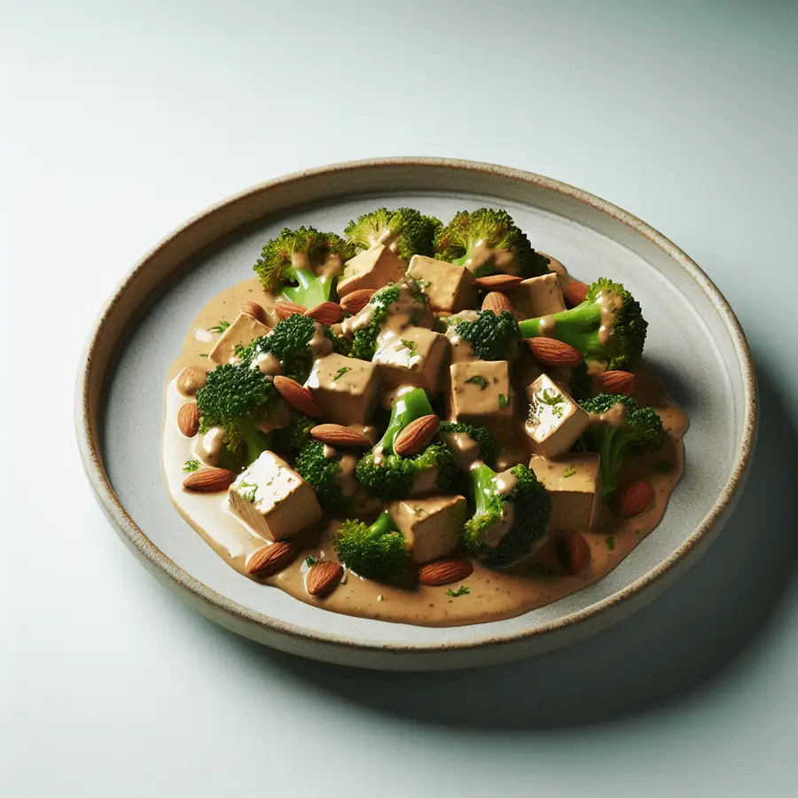 Salteado de Tofu y Brócoli con Salsa de Almendra