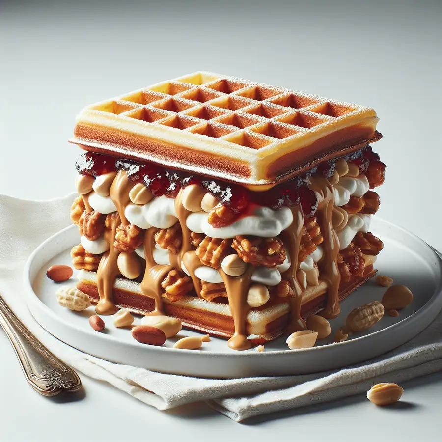 Sándwich de Waffle con Crema de Cacahuete y Mermelada