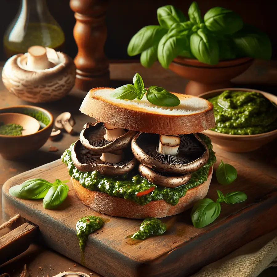Sándwich de champiñón portobello y pesto