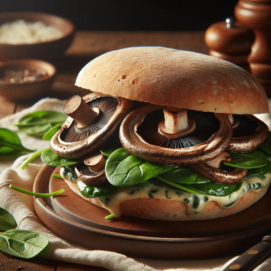 Sándwich de hongos portobello y espinaca