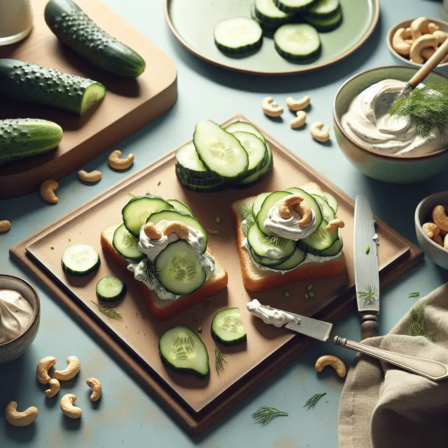 Sándwiches de Pepino con Crema de Anacardo y Eneldo