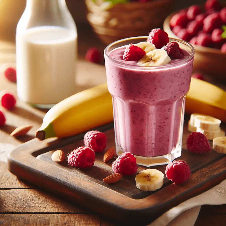 Smoothie de Frambuesa y Plátano con Leche de Almendra