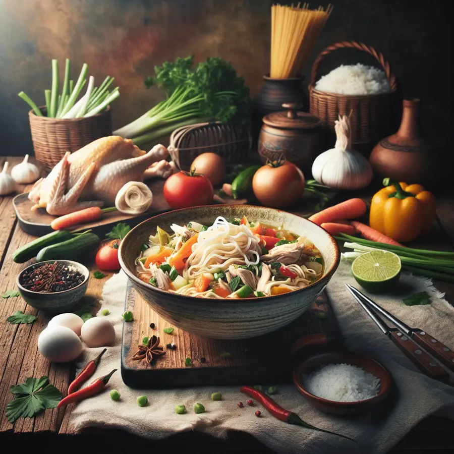 Sopa de Fideos de Arroz con Pollo