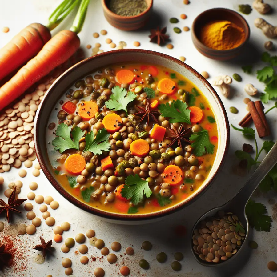 Sopa de Lentejas y Zanahoria con Comino y Cilantro