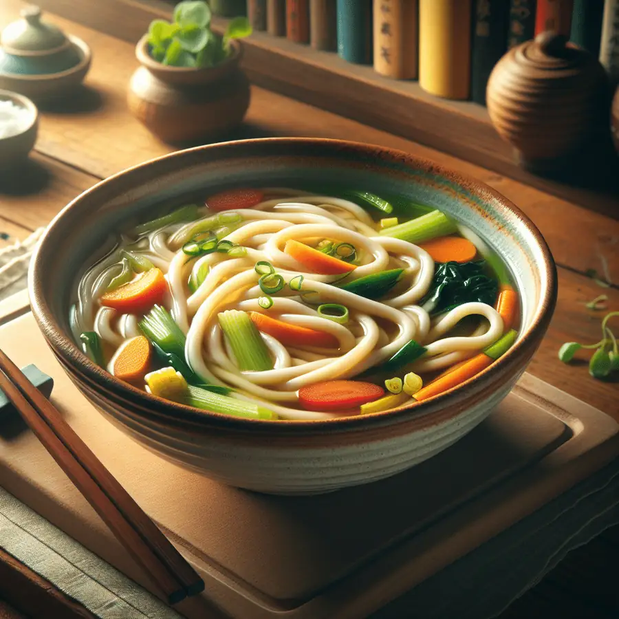 Sopa de fideos udon con vegetales