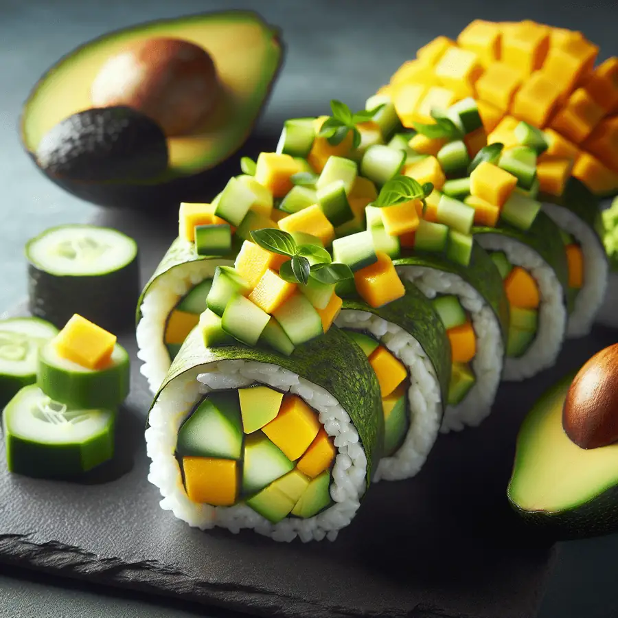 Sushi Vegano con Aguacate, Pepino y Mango