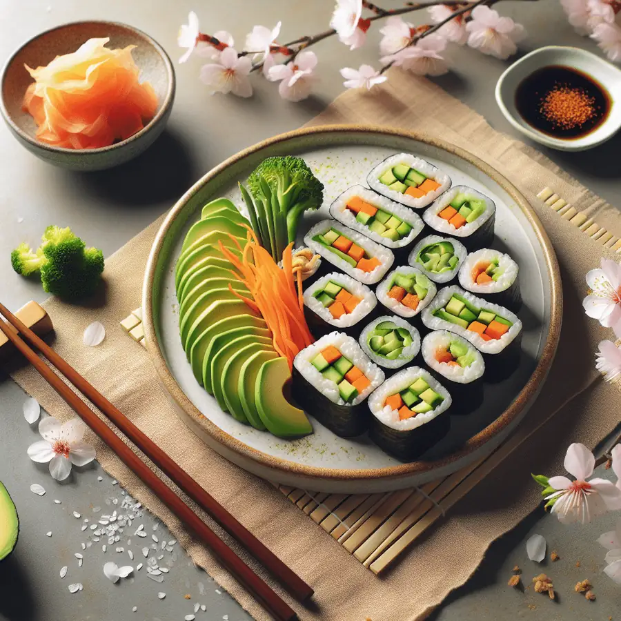 Sushi Vegano con Aguacate, Pepino y Zanahoria