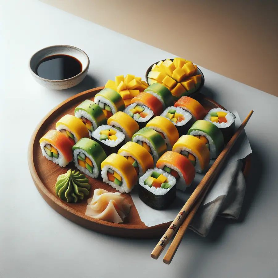 Sushi vegano con mango y aguacate