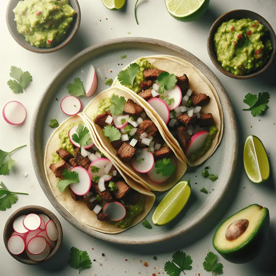 Tacos de Carne Asada con Guacamole Casero
