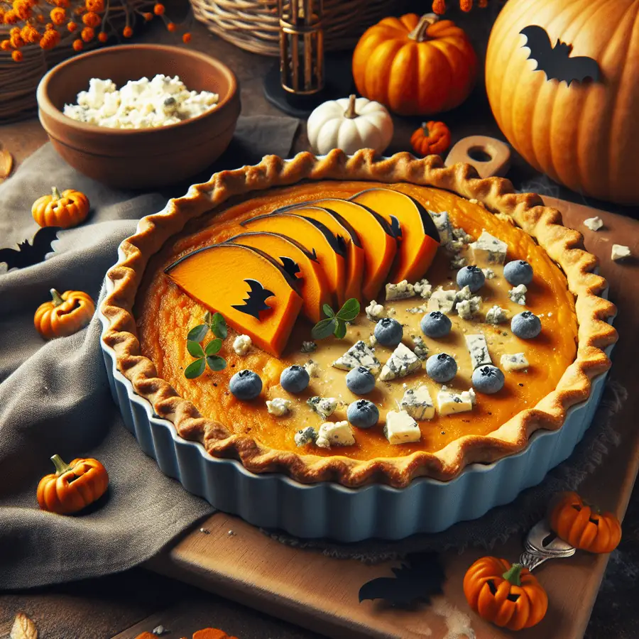 Tarta Salada de Halloween con Calabaza y Queso Azul