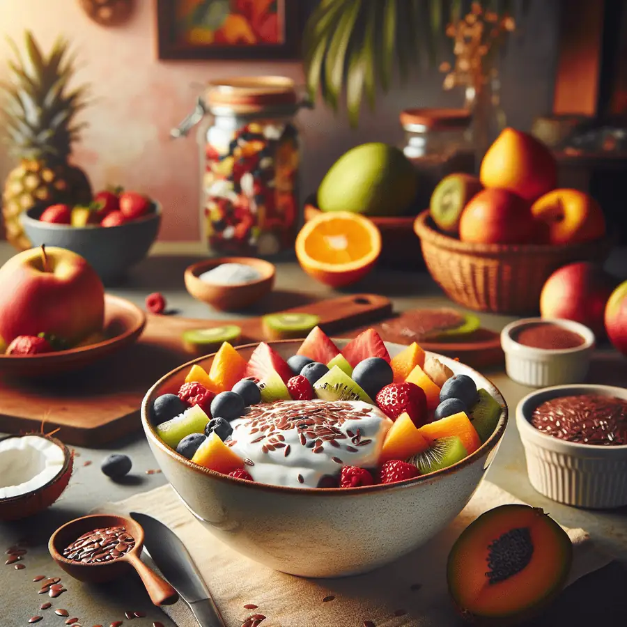 Tazón de Frutas con Yogur de Coco y Semillas de Lino