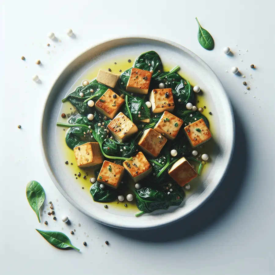 Tofu revuelto con espinacas