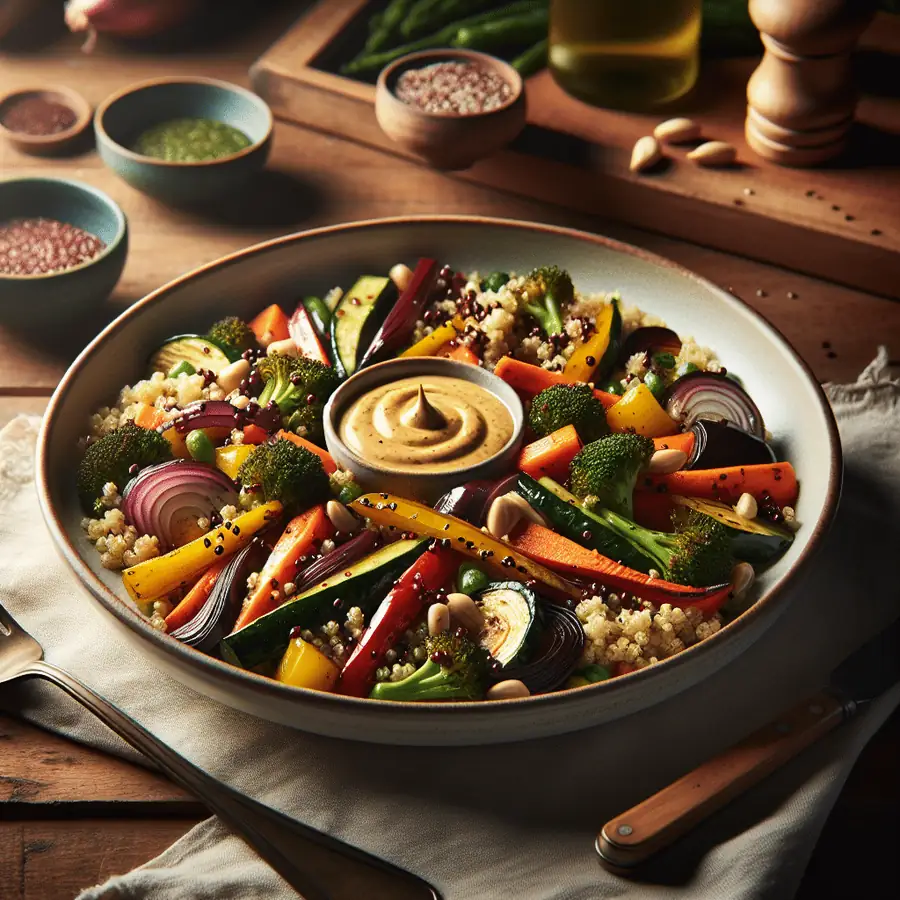 Vegetales Asados con Quinoa y Aderezo de Tahini