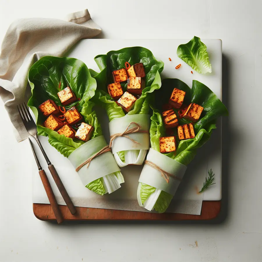 Wraps de lechuga con tofu picante
