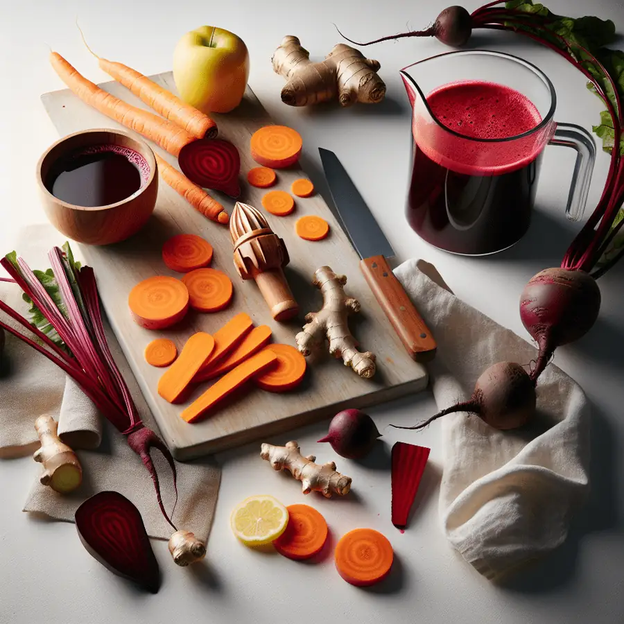 Zumo antioxidante de remolacha, zanahoria y jengibre